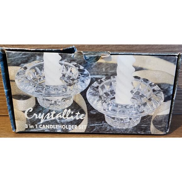 Crystallite 3 in 1 Candlerholder 2 Piece Set for Votive Stick Pillar Candle - Picture 1 of 8